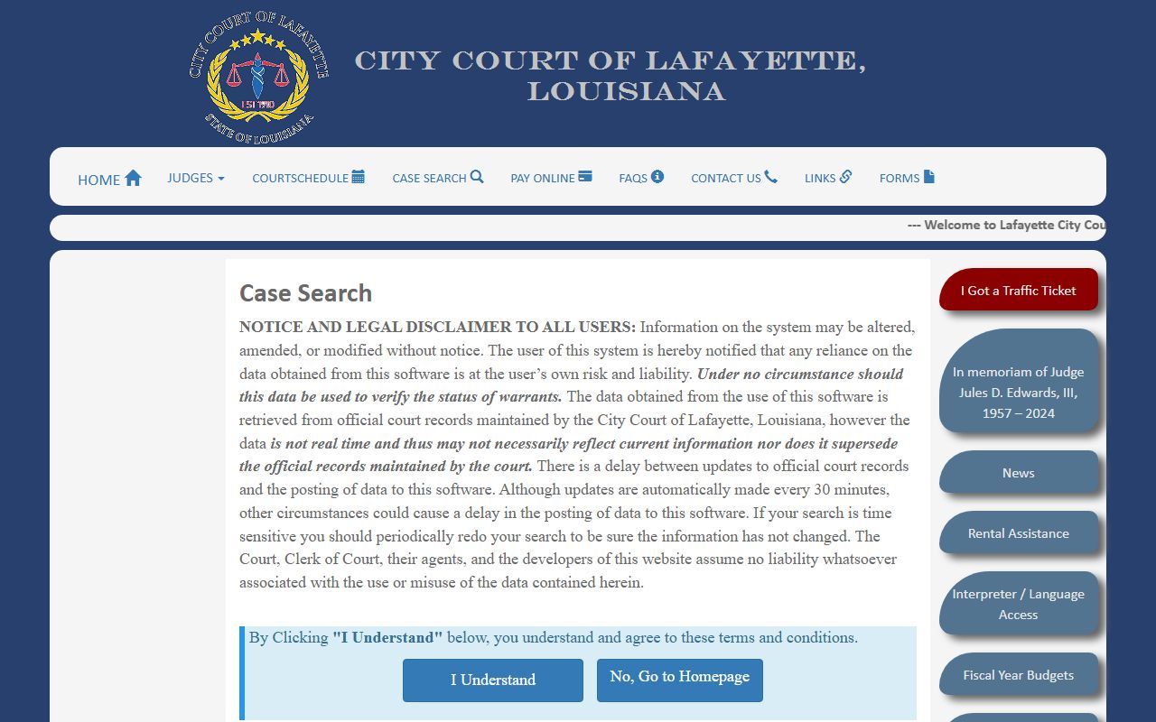 Lafayette City Court case search portal for residents directory lookups