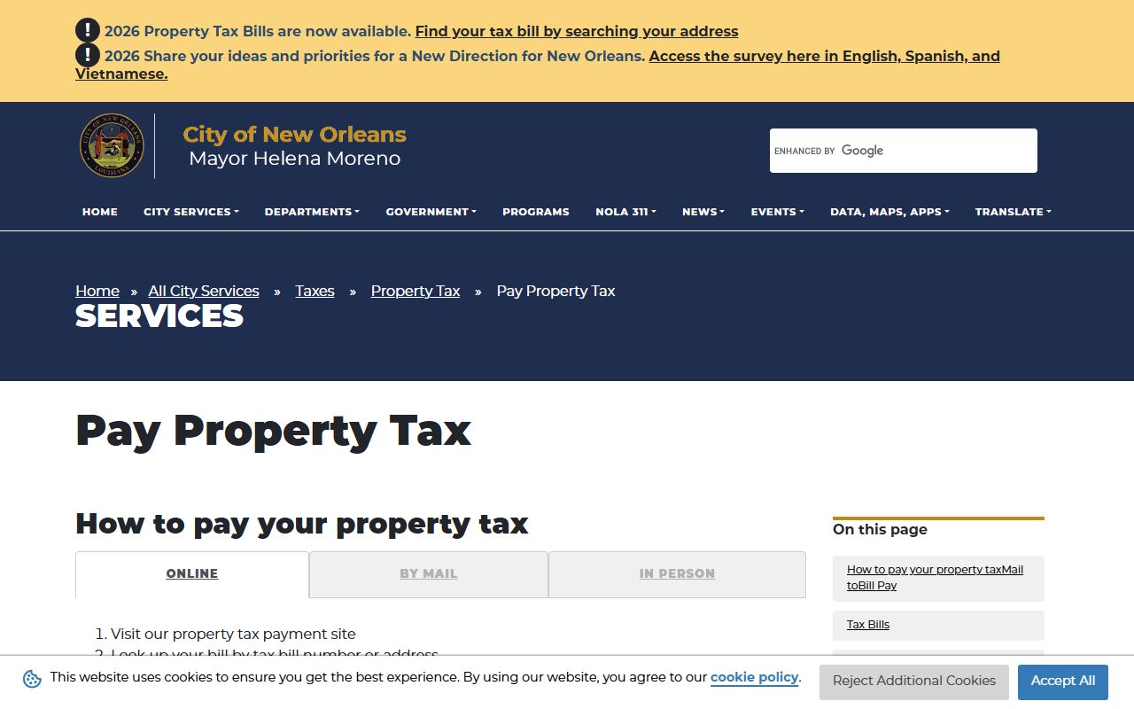 New Orleans property tax bills residents directory search