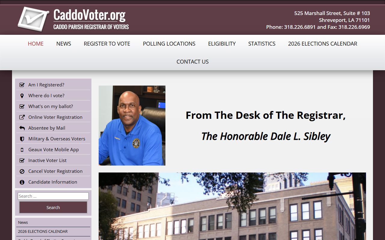 Caddo Parish Registrar of Voters website for residents directory