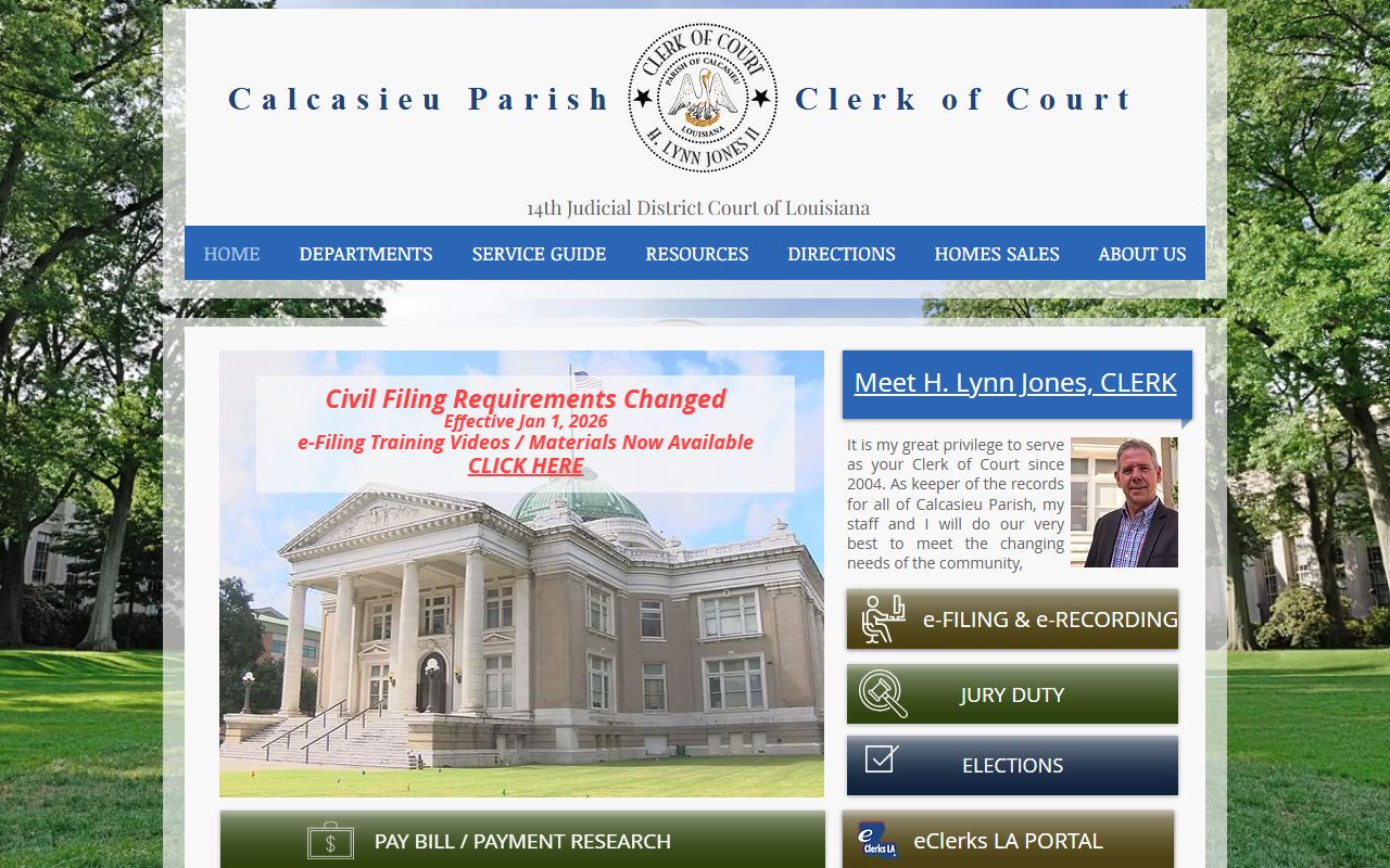 Calcasieu Parish Clerk of Court website for Lake Charles residents directory searches