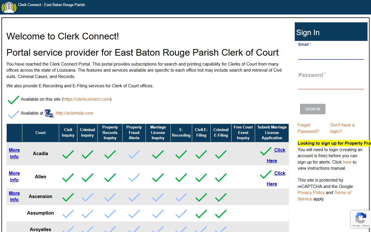 ClerkConnect online records search for East Baton Rouge Parish residents directory