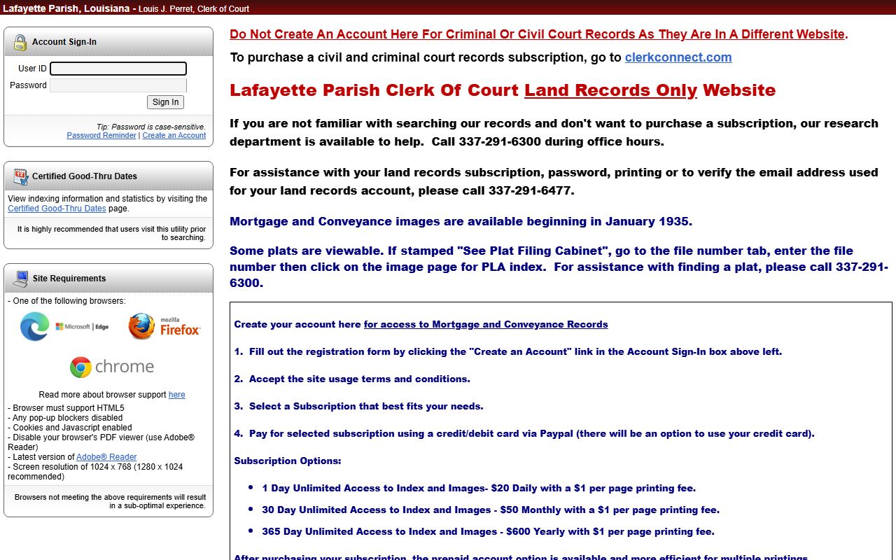 Lafayette Parish eSearch land records portal for residents directory