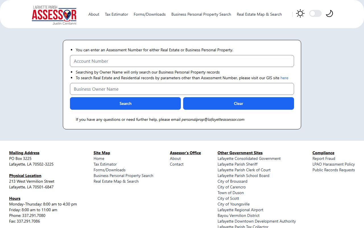 Lafayette Parish Assessor property search for residents directory