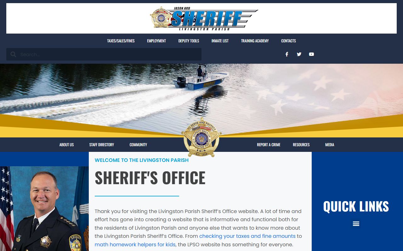 Livingston Parish Sheriff's Office website for residents directory and inmate search