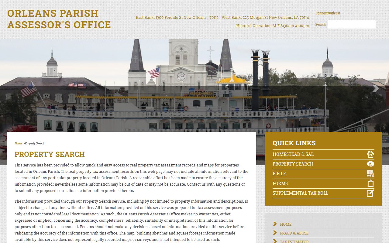 Orleans Parish Assessor property search residents directory tool