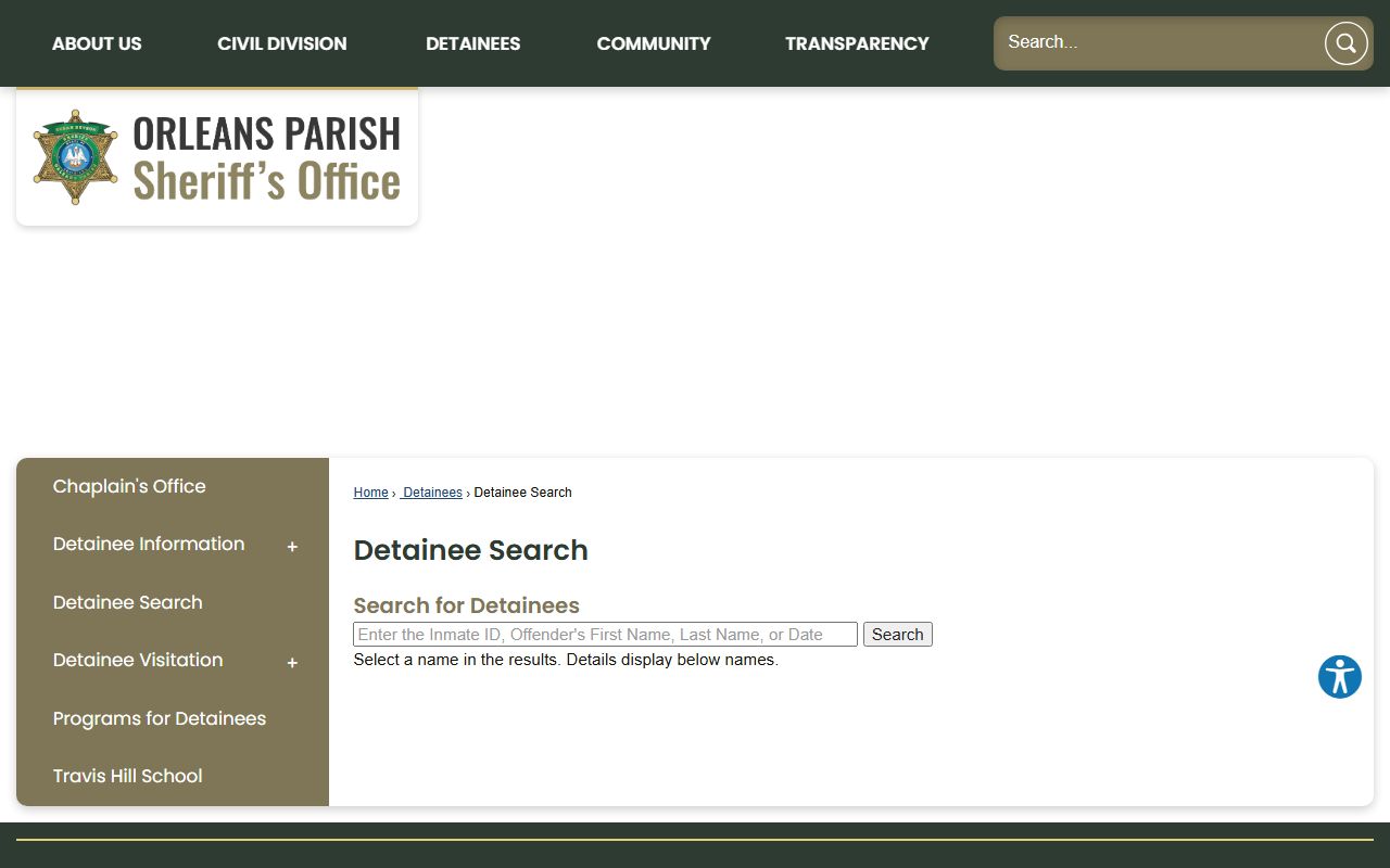 Orleans Parish Sheriff detainee search residents directory
