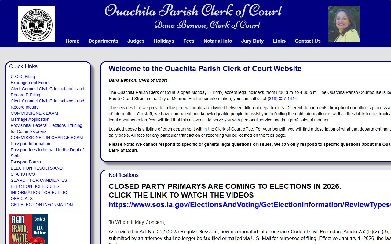 Ouachita Parish Clerk of Court website for residents directory searches