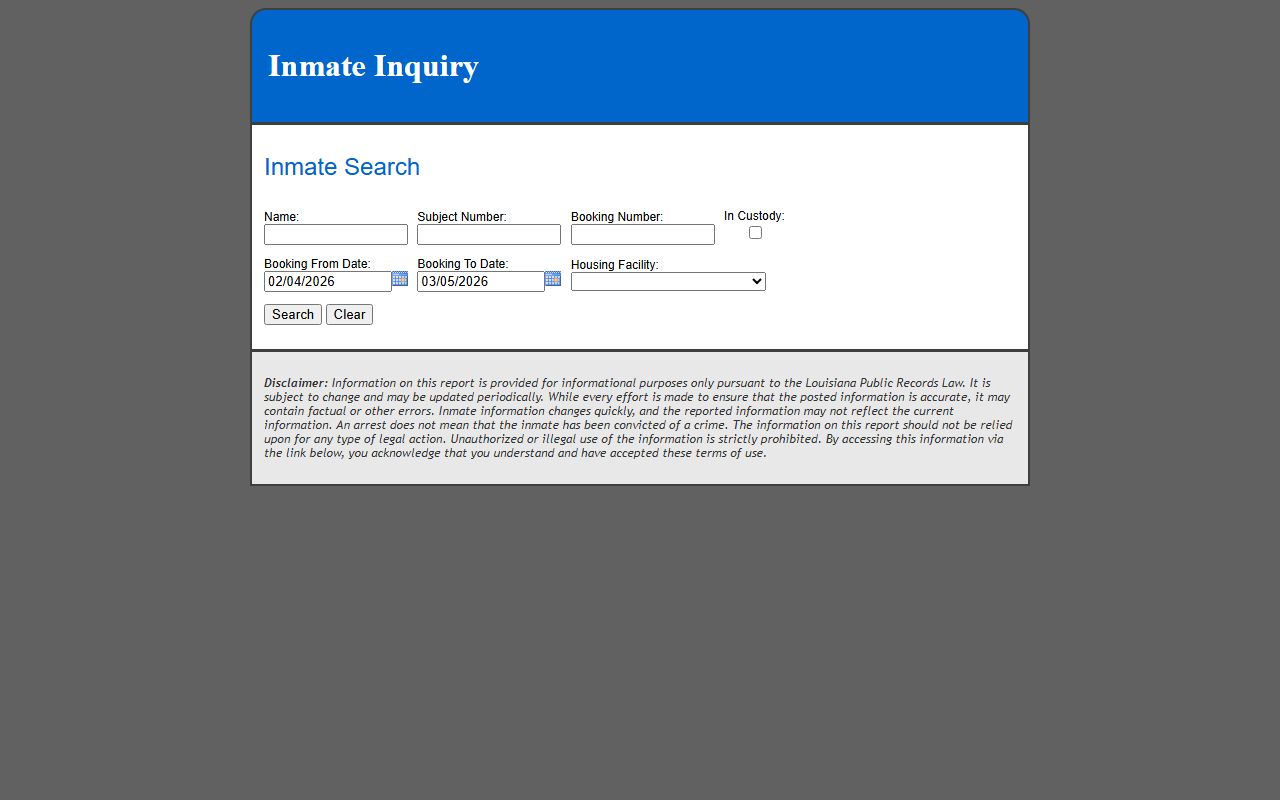 Ouachita Parish Sheriff inmate bookings search for residents directory