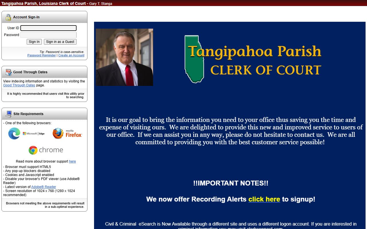 Tangipahoa Parish land records eSearch portal for residents directory lookups