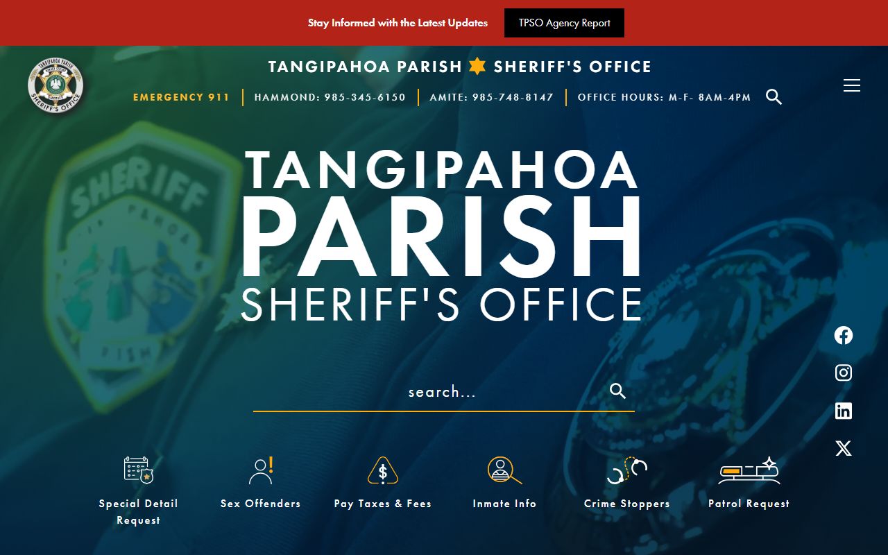 Tangipahoa Parish Sheriff's Office website for residents directory searches