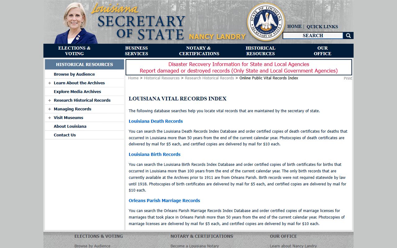 Louisiana historical vital records search for residents directory research