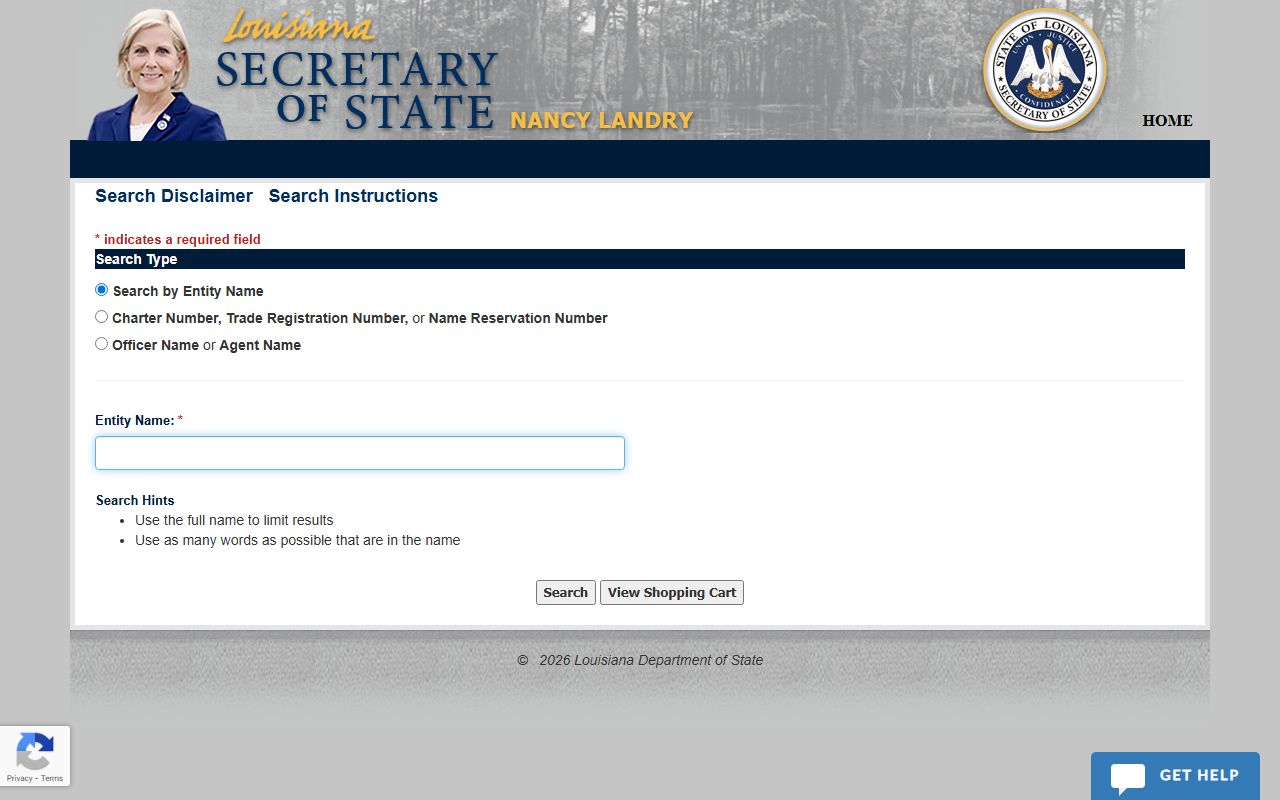 Louisiana Secretary of State business entity search for residents directory lookup