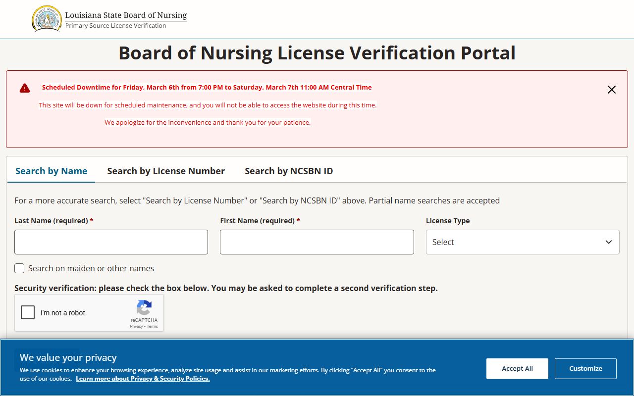 Louisiana State Board of Nursing license lookup for residents directory