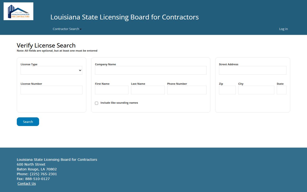 Louisiana State Licensing Board for Contractors search portal for residents directory